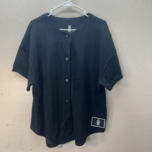 Free People Movement Black Baseball Jersey Style Button Front Mesh Top SZ M